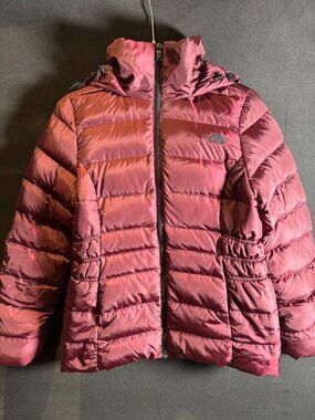 The North Face 550 Women's Down Puffer Jacket Hooded Faux Fur Medium Purple NWOT